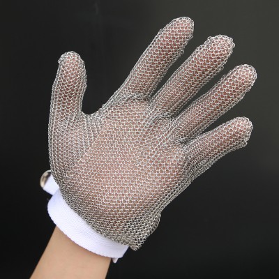 No Cuff Five Fingers Cut Proof Resistant Stainless Steel Metal Mesh Gloves For Fishing Industry